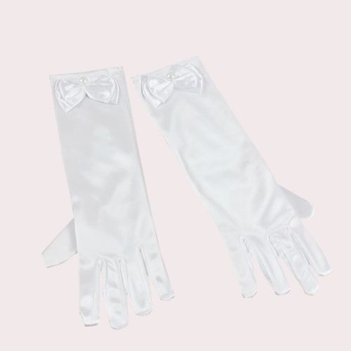 Gants En Satin Longs Et Extensibles Pour Filles, Accessoires De Performance Avec N¿Ud Perlé Blanc