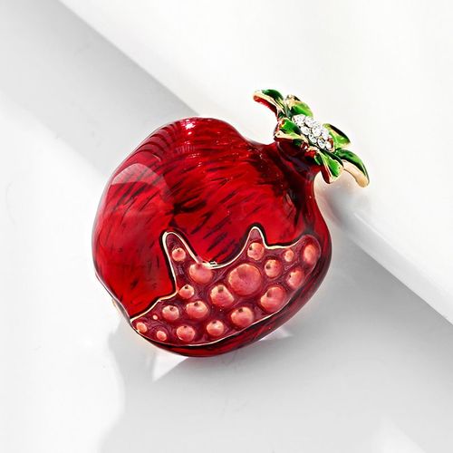 Broche D'automne En Émail En Forme De Fleur De Grenade Rouge Pour Femmes, Broche De Cerise À Feuille Verte, Costume, Épingle À Revers, Vêtements, Écharpe, Badge