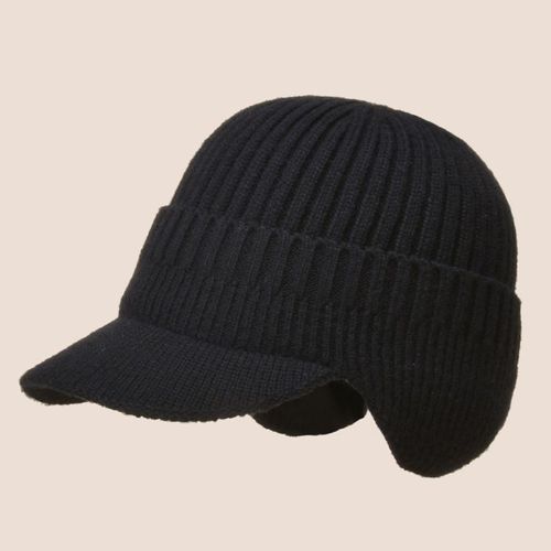 Chapeaux Chauds D'hiver Pour Hommes, Doublure En Fourrure Élégante, Bonnet De Couleur Unie, Avec Bord Épais, Pull Tricoté, Couvre-Chef D'équitation