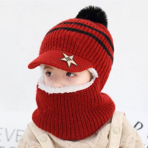 Chapeau De Protection Du Cou Pour Enfants De 2 À 5 Ans, Bonnet Une Pièce Tricoté En Peluche Épaisse, Écharpe Coupe-Vent D'extérieur, Automne Et Hiver
