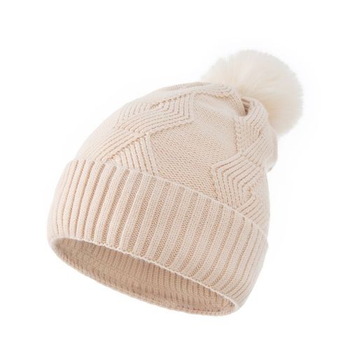 Chapeau D'hiver À Pompon En Fourrure Pour Femme, Couleur Unie, Bonnet Tricoté, Épais, Skullies