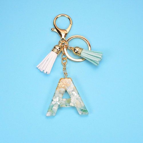 Porte-Clés En Résine Avec 26 Lettres Pour Femmes, Couleur Bleu Or, Pendentif, Breloques, Accessoires De Sac À Main, Pompon
