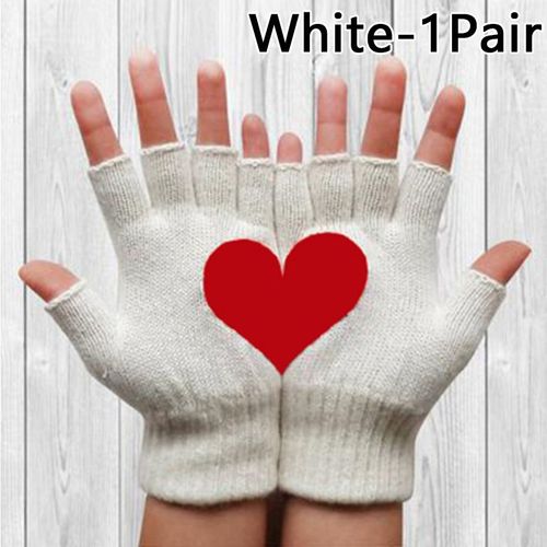Gants Tricotés Demi-Doigt En Laine Douce Multicolore, Chaud, C¿Ur, Mitaines Courtes Élastiques, Mignon Couple, Automne Et Hiver