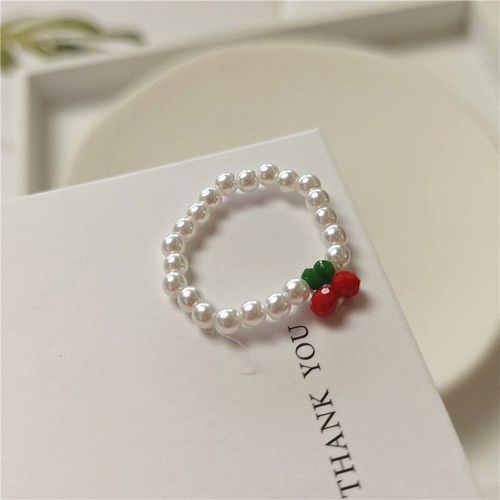 Bague Élastique En Résine Blanche Pour Femmes Et Filles, Bijoux Coréens, Perles De Cerise Rouge, Anneau Élastique En Forme De Fruit, Cadeau De Fête