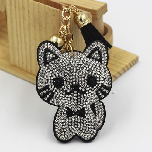 Porte-Clés Cuir Strass En Forme De Chat Mignon, Multicolore, Pompon, Sac De Tête Et Pendentif De Voiture, Accessoires Bijoux Cadeaux
