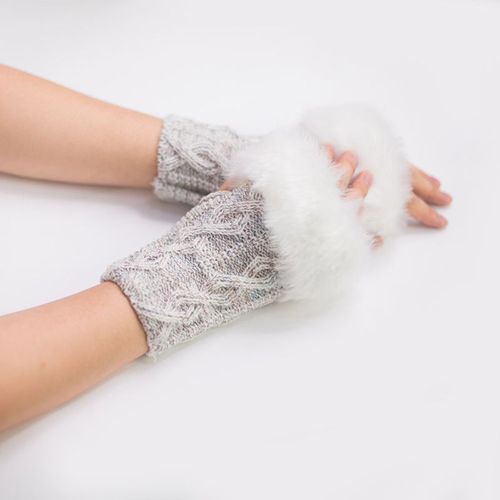 Gants Tricotés En Fausse Fourrure Pour Femmes, Couleur Unie, Chauds À La Main, Courts Sans Doigts, Mitaines En Laine Pour Filles