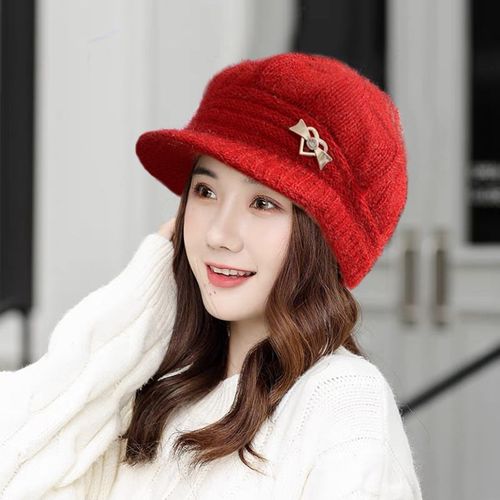Bonnet En Laine De Couleur Unie Pour Femme Et Fille, Chapeaux Tricotés À La Mode Avec Bord, Multicolore, Chaud, Épais, Doublé De Fourrure