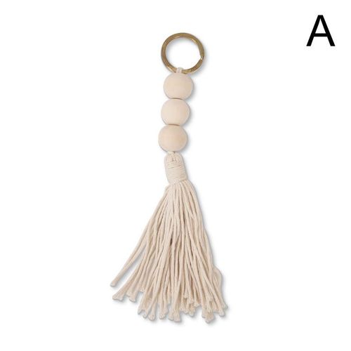Perles En Bois Style Bohémien, Pendentif, Porte-Clés, Corde En Coton Blanc, 8 Styles Pour Sac À Main De Voiture, Décorations Suspendues Pour Femmes Et Filles