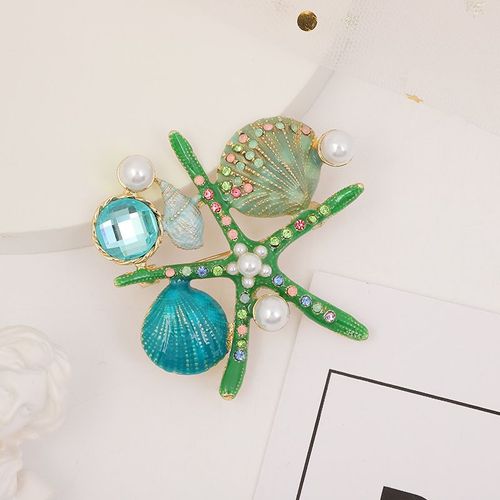 Nouveau Cristal Strass Perle Étoile De Mer Coquille Corsage Broche Clip Femmes Belle Soirée Élégante Écharpe Châle Robe Vêtements Boucle