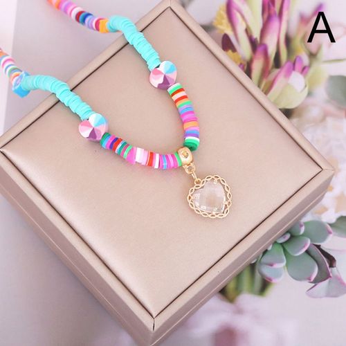 Collier D'été En Argile Douce Avec Pendentif C¿Ur En Cristal, Ras Du Cou, Style Bohème, Pour Femmes Et Filles, Bijoux De Plage, Cadeau De Fête