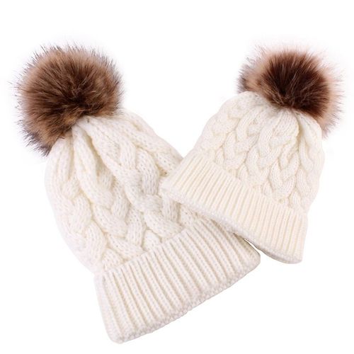 Chapeau D'hiver Chaud Pour Parents Et Enfants, Bonnet En Crochet, En Fourrure, À La Mode, Pour Mère, Bébé, Adulte Et Enfant