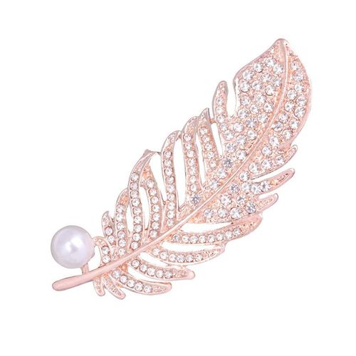 Broche En Cristal Strass Plume Feuille Perle Broche Corsage Châle Boucle Femmes Fille Vintage Revers Costume Robe Chapeau Badge