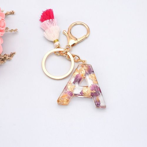Porte-Clés Pendentif Lettre Pétale Rose Feuille D'or, Porte-Clés En Résine De Papier, Porte-Clé De Voiture, Sac De Charme, Sac De Couple, Cadeaux