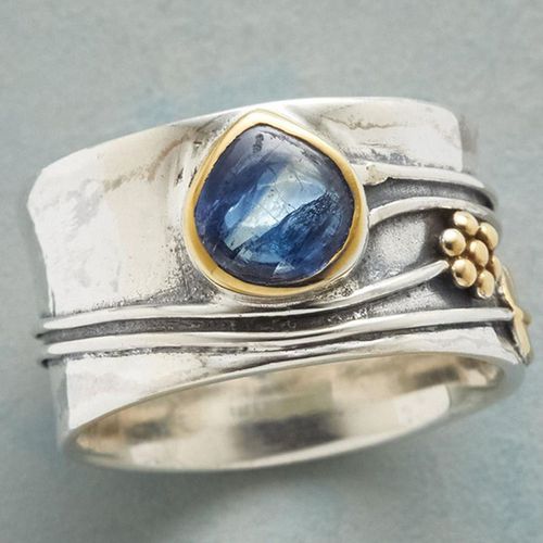 Bague En Cristal Bleu Pour Femmes, Vintage, Bohémien, Incrusté, Large Face, Bijoux, Cadeau, Fleur, Feuilles Sculptées, Goutte D'eau