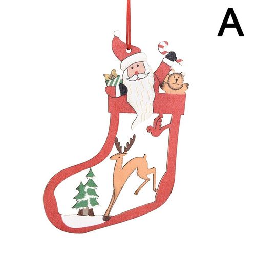 Décoration De Noël 3d, 1 Pièce, Pendentif En Bois Rouge, Chaussette, Cloche De Sapin De Noël, Décorations De Festival De Noël Pour La Maison, 2022