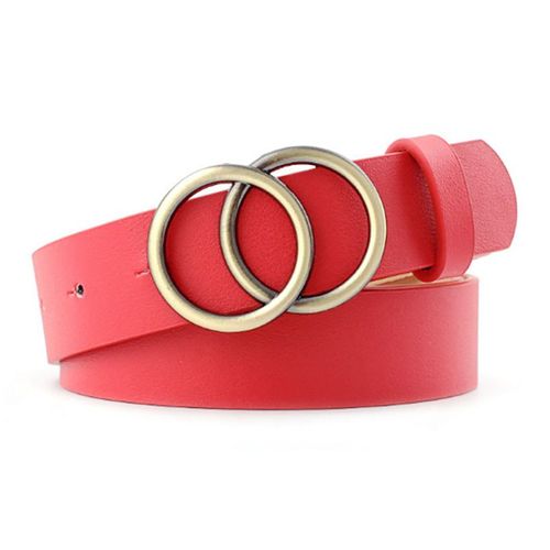 Ceinture À Double Anneau Pour Femme, En Cuir Pu, Boucle En Métal Ronde Ou En C¿Ur, Dédie Aux Dames, Parfait Sur Robe Et Jeans, Loisirs