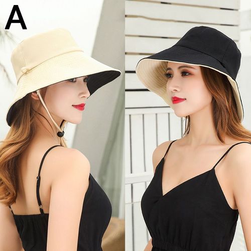 Chapeau De Soleil Unisexe, Couleur Unie, Double Face, Protection Solaire D'été À Grand Bord, Chapeau De Pêcheur Pliable, Casquette De Plage En Coton Coupe-Vent