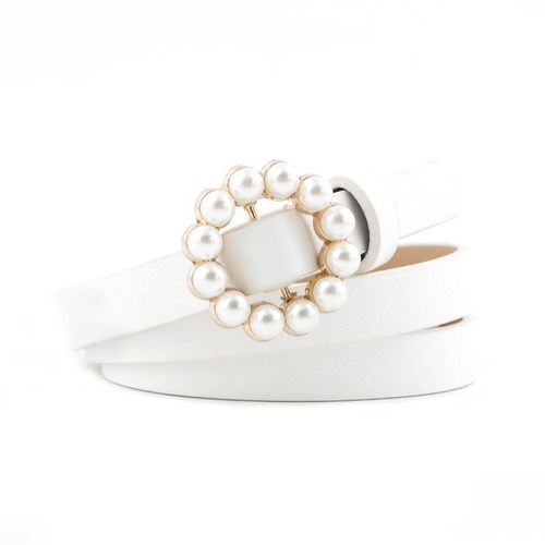Ceinture Fine En Cuir Pu Avec Perles Décoratives Pour Femme, Décontractée, Couleur Unie, Robe En Jean Sauvage