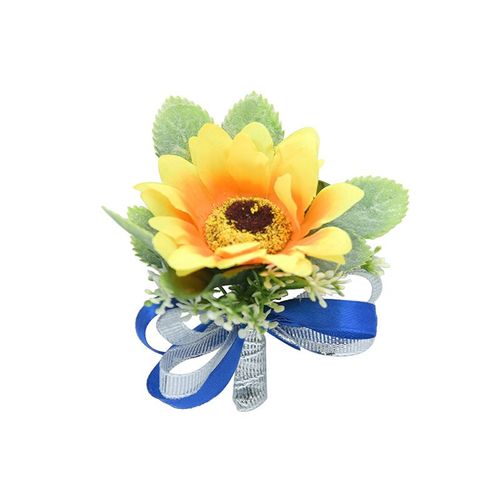 Boutonnière En Tissu De Tournesol Jaune Pour Femmes Et Hommes, Décoration De Mariage, Broche De Poignet, Bracelet De Demoiselle D'honneur