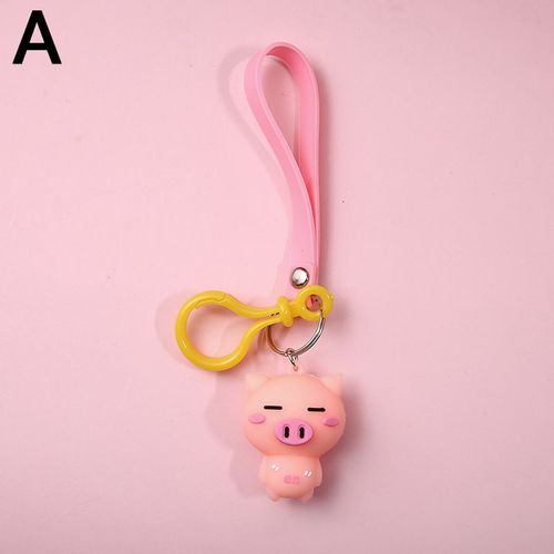 Porte-Clés En Forme De Cochon, Joli Dessin Animé Animal, Cloche Petit Cochon Rose En Caoutchouc, Lanière Anti-Perte, Porte-Clés En Métal, Pendentif Pour Clé De Voiture, Cadeau