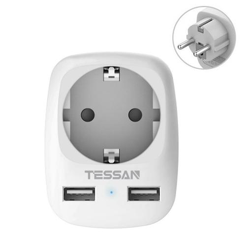 Plug ue - TS-611-DE-GR - multiprise à 4 voies avec 3 Ports USB (5V/2,4 a) et interrupteur marche/arrêt, extension de prise murale ue pour Smartphone, ordinateur portable