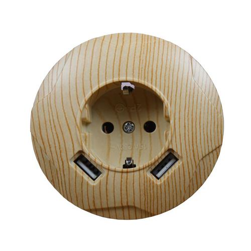 Plug ue - Double prise USB - Prise murale USB Double 5V 2a, nouveau style 2019, livraison gratuite, couleur arbre en bois, FCW-01