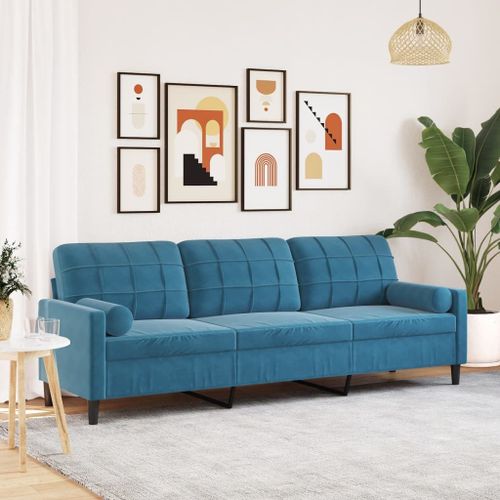 Vidaxl Canapé 3 Places Avec Oreillers Décoratifs Bleu 210 Cm Velours