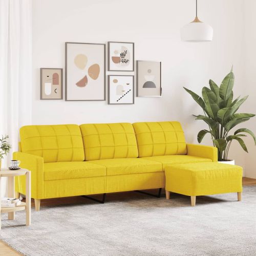 Vidaxl Canapé À 3 Places Avec Repose-Pieds Jaune Clair 210 Cm Tissu
