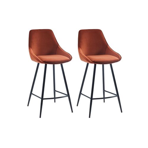 Lot De 2 Tabourets De Bar - Velours - Terracotta - Masurie