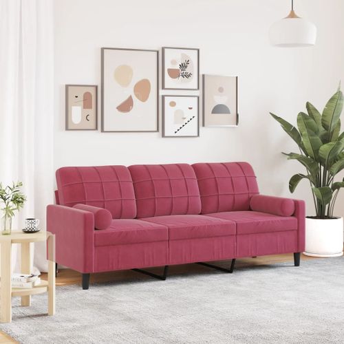 Vidaxl Canapé 3 Places Avec Oreillers Bordeaux 180 Cm Velours