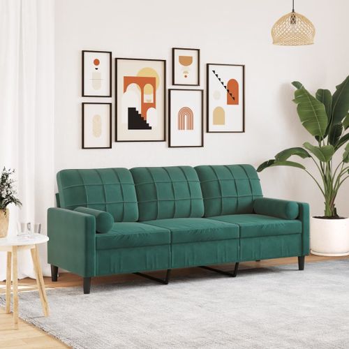 Vidaxl Canapé 3 Places Avec Oreillers Vert Foncé 180 Cm Velours