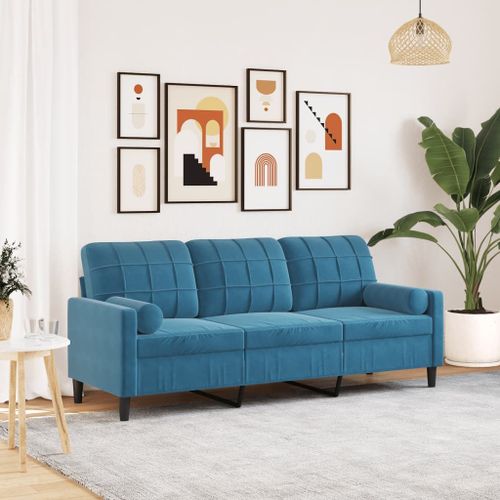 Vidaxl Canapé 3 Places Avec Oreillers Décoratifs Bleu 180 Cm Velours