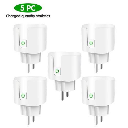 Moniteur d'alimentation de l'UE - 5 pcs - Tuya prise intelligente Wifi, 20a, prise ue, moniteur d'alimentation, économie d'énergie, application Smart Life, télécommande, pour Alice Alexa Google Home