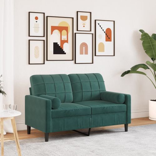 Vidaxl Canapé 2 Places Avec Oreillers Vert Foncé 120 Cm Velours