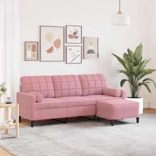 Vidaxl Canapé À 3 Places Avec Repose-Pieds Rose 180 Cm Velours