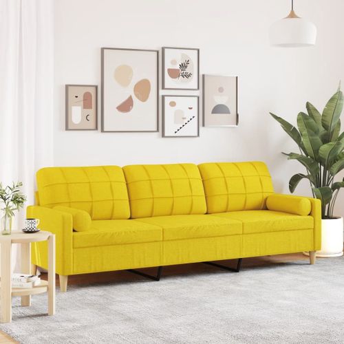 Vidaxl Canapé 3 Places Avec Oreillers Jaune Clair 210 Cm Tissu