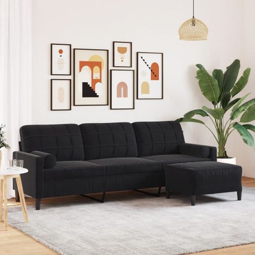 Vidaxl Canapé À 3 Places Avec Repose-Pieds Noir 210 Cm Velours