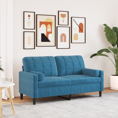 Vidaxl Canapé 2 Places Avec Oreillers Décoratifs Bleu 140 Cm Velours