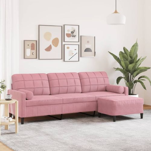 Vidaxl Canapé À 3 Places Avec Repose-Pieds Rose 210 Cm Velours