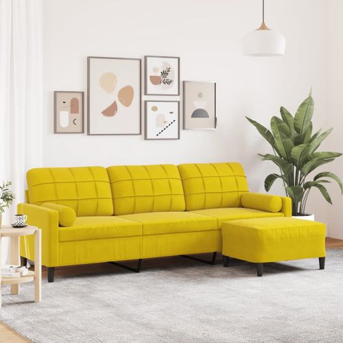 Vidaxl Canapé À 3 Places Avec Repose-Pied Jaune 210 Cm Velours