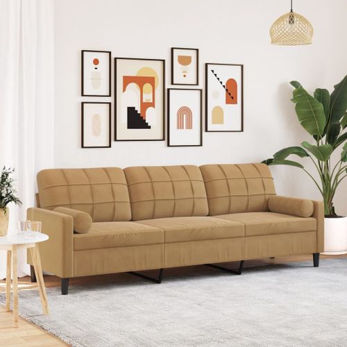 Vidaxl Canapé 3 Places Avec Oreillers Décoratifs Marron 210 Cm Velours