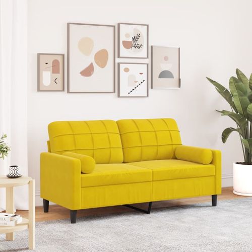Vidaxl Canapé 2 Places Avec Oreillers Décoratifs Jaune 140 Cm Velours