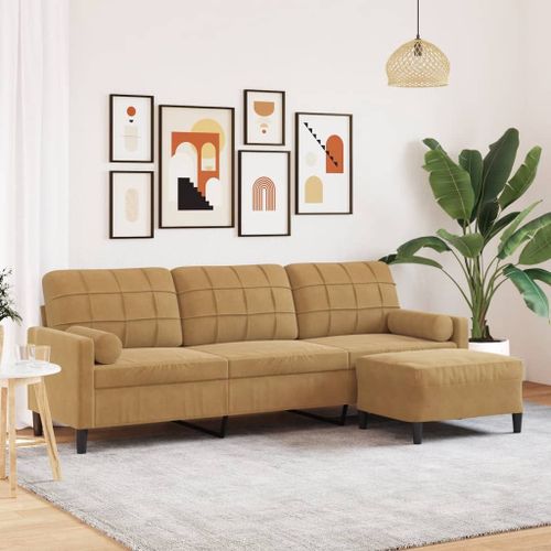Vidaxl Canapé À 3 Places Avec Repose-Pieds Marron 210 Cm Velours