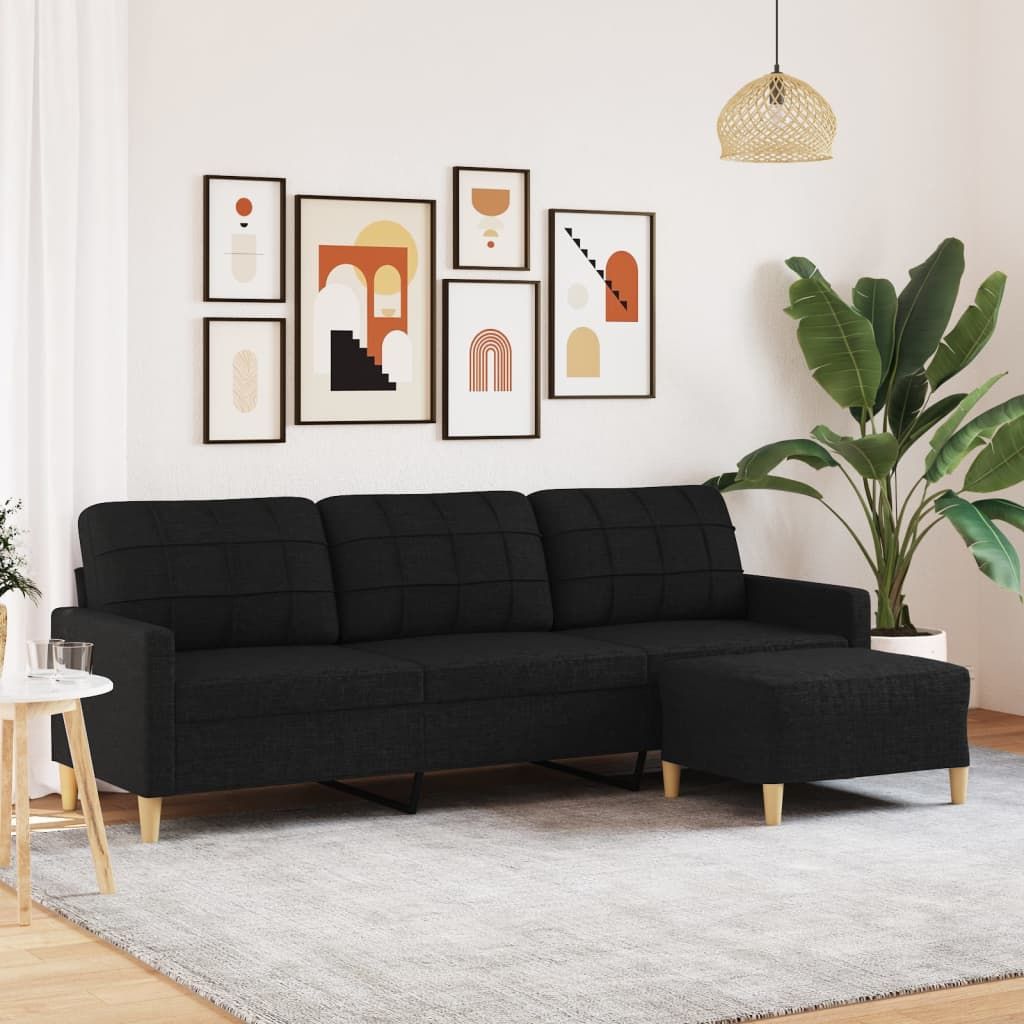 Vidaxl Canapé À 3 Places Avec Repose-Pieds Noir 210 Cm Tissu