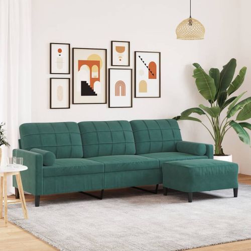Vidaxl Canapé À 3 Places Avec Repose-Pieds Vert Foncé 210 Cm Velours