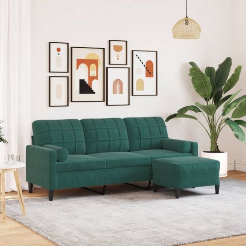 Vidaxl Canapé À 3 Places Avec Repose-Pieds Vert Foncé 180 Cm Velours