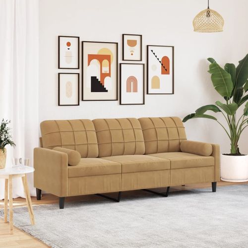 Vidaxl Canapé 3 Places Avec Oreillers Décoratifs Marron 180 Cm Velours