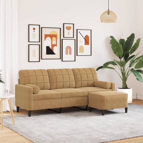 Vidaxl Canapé À 3 Places Avec Repose-Pieds Marron 180 Cm Velours