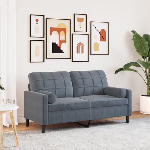Vidaxl Canapé 2 Places Avec Oreillers Gris Foncé 140 Cm Velours