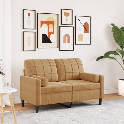 Vidaxl Canapé 2 Places Avec Oreillers Décoratifs Brun 120 Cm Velours